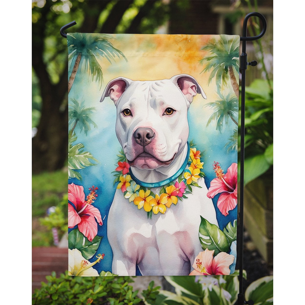 Pit Bull Terrier Luau Garden Flag 11.25 in x 15.5 in
