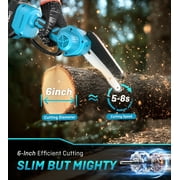 YAHHU 6 Inch Mini Cordless Chainsaw, Handheld Electric Chain Saw with 2 Batteries and 2 Chains for Tree Trimming and Wood Cutting