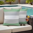 thumbnail image 4 of Green Grey Stripe Outdoor Waterproof Pillow Covers, Modern Art Horizontal Striped Decorative Square Throw Pillowcase Sofa Cushion Sham for Patio/Couch/Chair, 20"x20" 2 Pack, 4 of 8