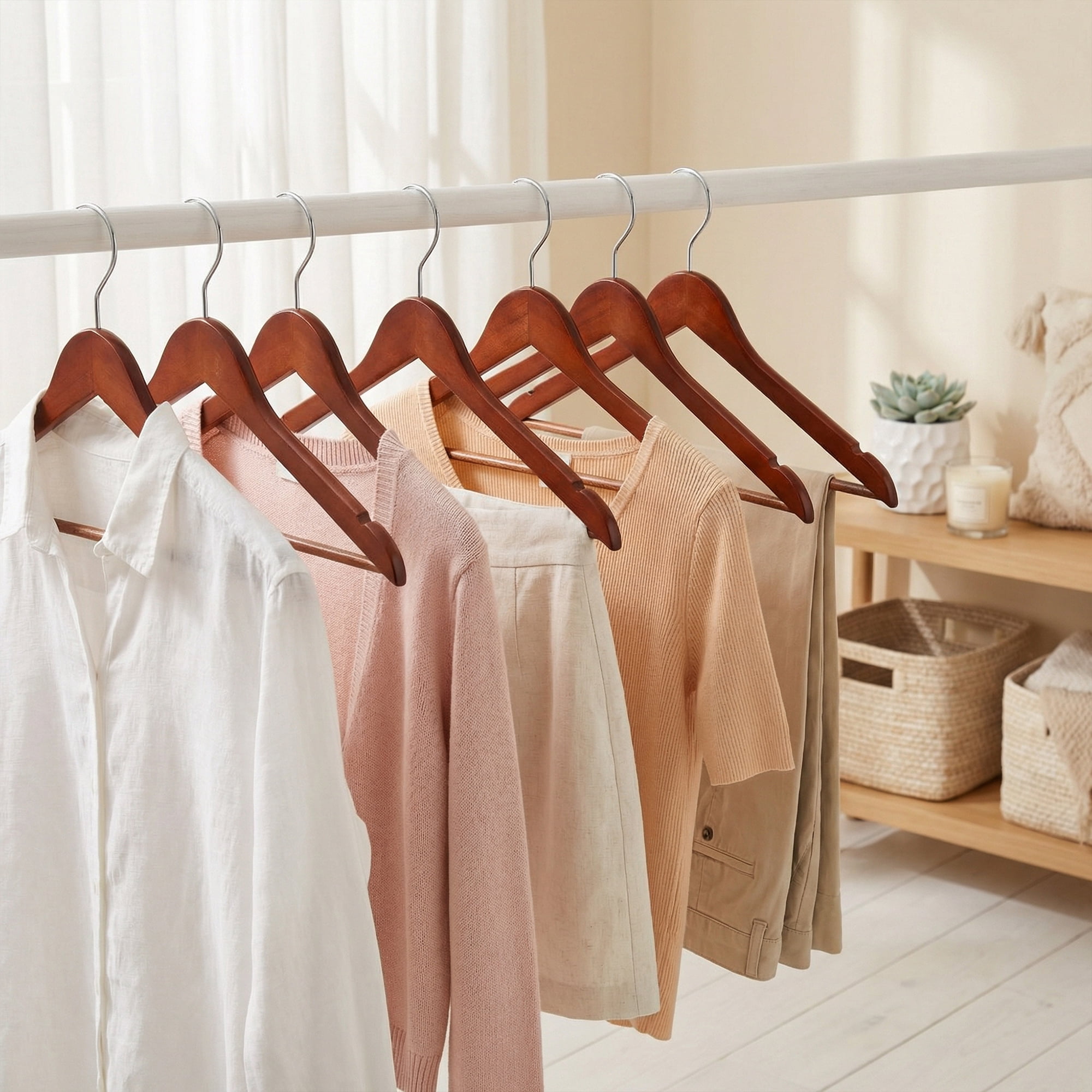 Unique Bargains 2Pcs Wood Durable Space Saving Home Clothes Hangers Retro
