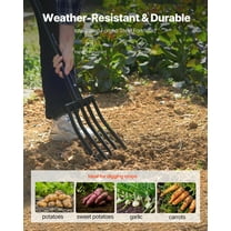 Heavy Duty Garden Fork with 5 Tines & Metal Handle, 41 Inch Spading Pitchfork for Landscaping