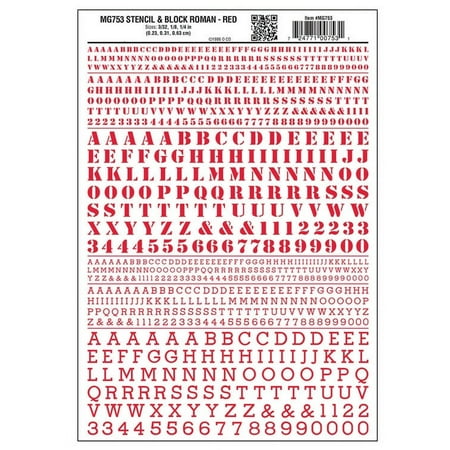 Dry Transfer Alphabet & Numbers - Stencil/Block Roman -- Red