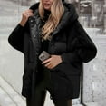 thumbnail image 2 of BiZtdJrK Womens Hoodie Puffer Jacket Patchwork Fuzzy Fleece Long Sleeve Quilted Jackets Zip Up Button Down Winter Coats with Pockets Black S, 2 of 8