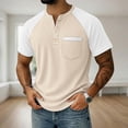 thumbnail image 2 of Men's Color Block Raglan Shirt, Short Sleeve Button Down Shirt, Round Neck, Polyester Rayon Cotton Spandex Blend, Casual Daily Work Beach Vacation, Streetwear | Zenithor,Beige S, 2 of 8