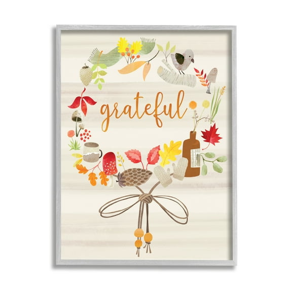 Stupell Industries Grateful Acknowledgement Autumn Forest Foliage Wreath, 11 x 14, Designed by Laura Watson