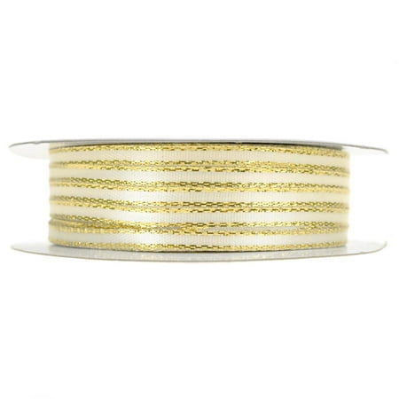 Decorative Ribbon Trim - Double Faced Gold Trim Satin Ribbon, Ivory, 1/8-Inch, 50-Yard