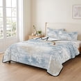 thumbnail image 2 of Full Quilt Set 78''x90'', Blue Beige Floral Lightweight Summer Bedspread Coverlet Set with 2 Pillow Shams, Vintage Smear Abstract Art Breathable All Season Quilt Bedding for Bedroom/Guest Room, 2 of 9