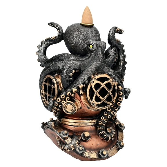 7" Kraken on Divers Helmet Backflow Incense Burner Resin Figurine