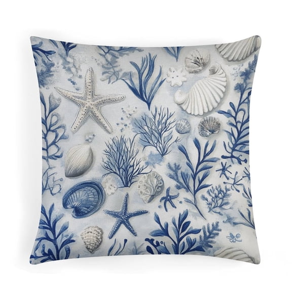Pillows Cover Blue Ocean Beach Seashell Starfish Themed Decorative Throw Pillow Covers Blue Seashore Indigo Ocean Coral Seashells Cool Pillow Cases for Sofa Bed Party 16"x16"