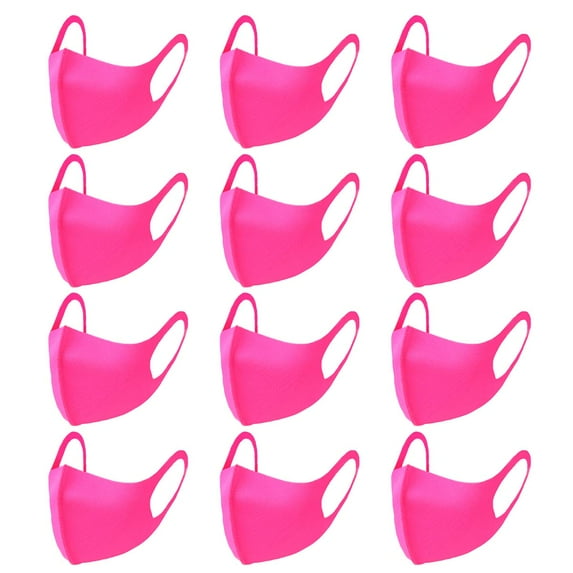12 Pack Washable Fabric Face Mask - Stretchy & Soft Face Covering (Hot Pink)