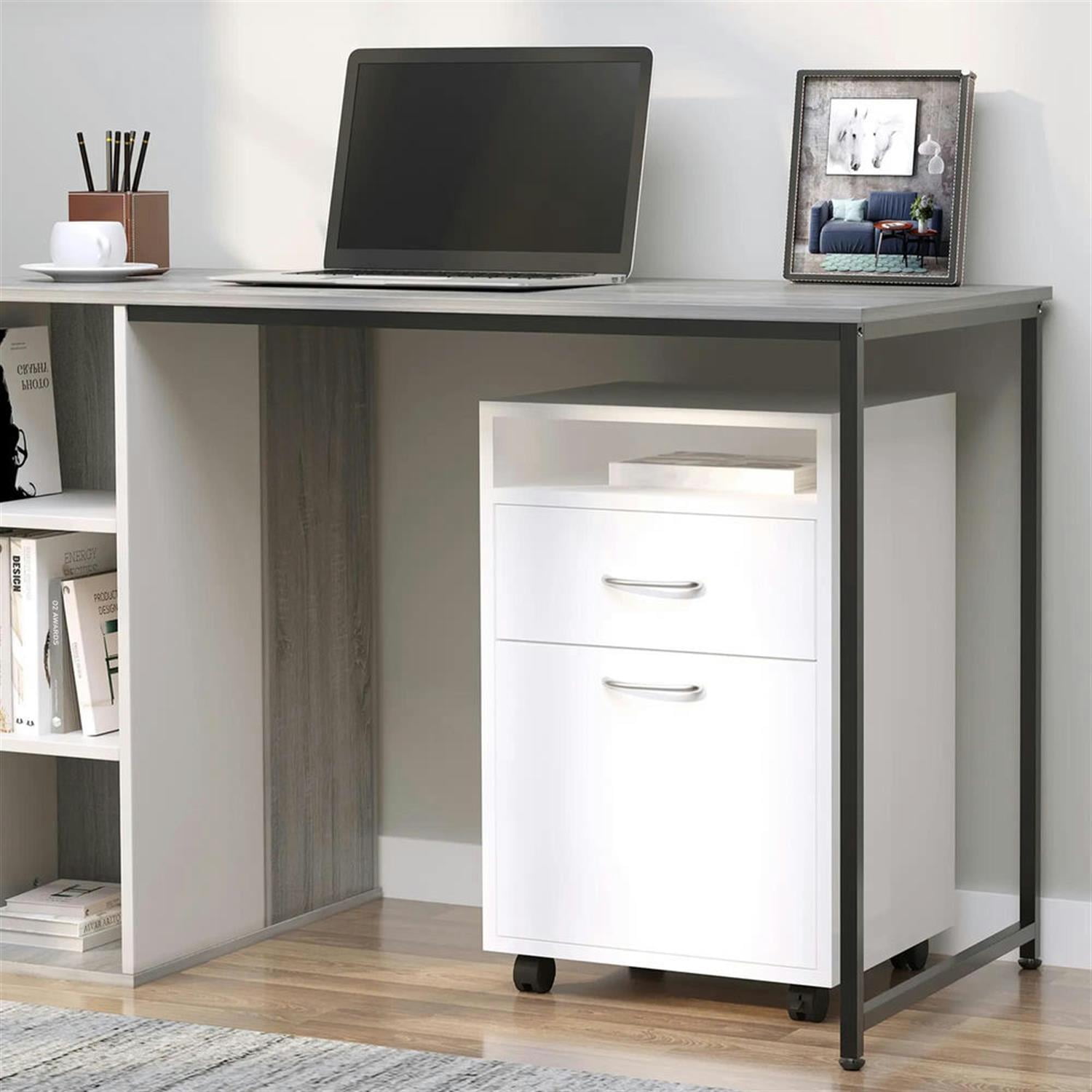 Demi Bonn Rolling Filing Cabinet with Castors, File Cabinet Printer Stand with Drawer and Cabinet for Home Office, White