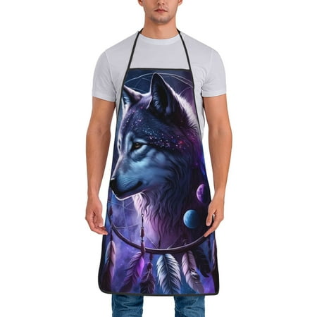 

Naloa 1Pack Adjustable Bib Apron Waterdrop Resistant Cooking Kitchen Aprons for Women Men Chef Feathered Wolf Print