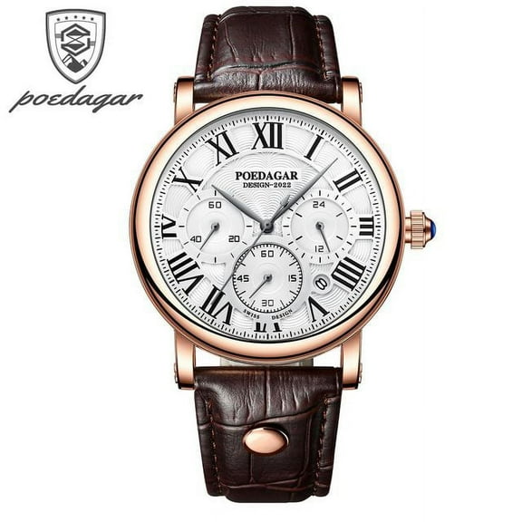 Poedagar Men Watch Fashion Chronograph Leather Quartz Watches Waterproof Luminous Sport Sport Men's Wristwatch Six Needle Watch - Quartz Wristwatches