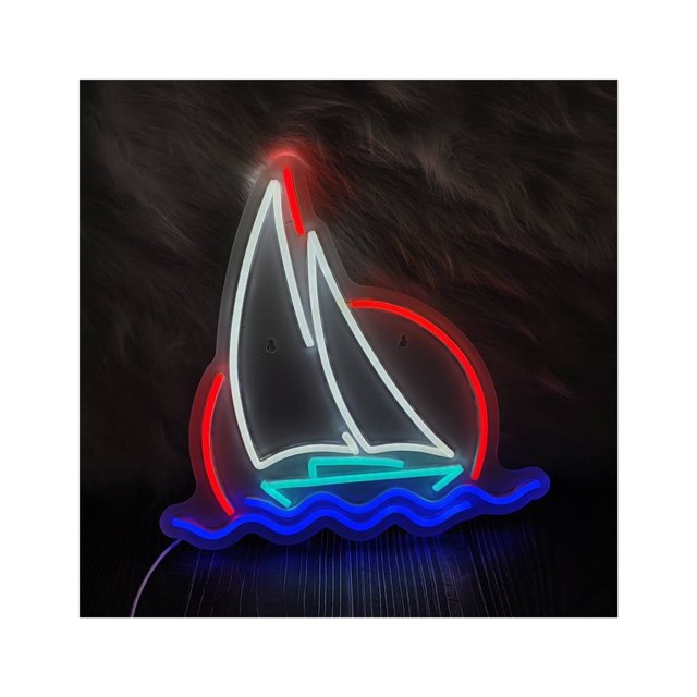Letrero De Neón Con Diseño De Olas De Sol Y Velero, Alimentado Por USB, Para Decoración De Pared, Para Viajes, Ríos, Mares, Playas Y Océanos, 38x36.3cm
