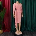 thumbnail image 4 of AURA Plus Size Summer Office Pencil Midi Dress Three Quarter Sleeve Pleated Professional African Elegant Work Dress, 4 of 10