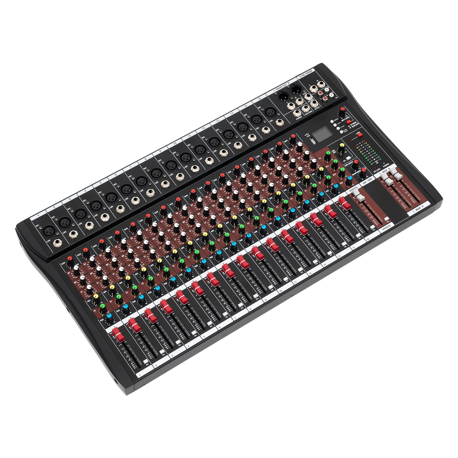 Professional DJ Audio Mixer, NEW BAXS 16 Channel Bluetooth Controller Sound Mixer, USB Interface, 16 XLR Mic/Line, AUX, FX Processor MP3 Player w/48V Phantom For Karaoke Studio Streaming Recording