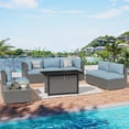 thumbnail image 5 of SUNCROWN Outdoor Patio Furniture Set 8 Piece Outdoor Sectional Sofa Grey Wicker Conversation Sofa Set with Coffee Table, Cushions and Fire Pit Table, Haze Blue, 5 of 7
