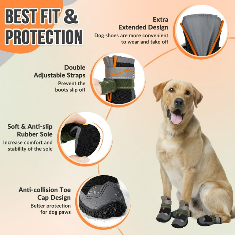 AUTOWT Breathable Dog Boots 4PCS with Reflective Strip Paw Protector Fits All Sizes Walmart