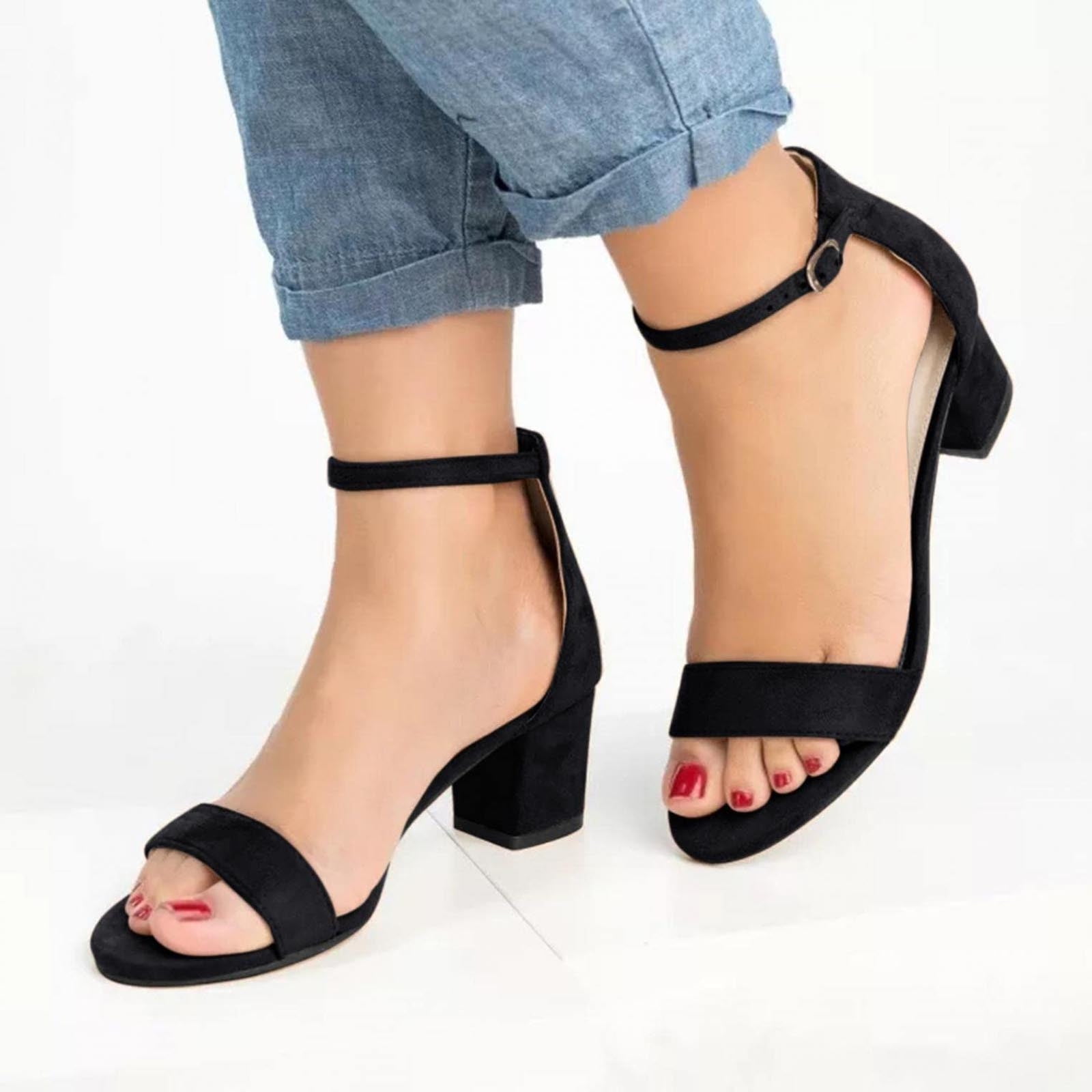 Faith Alexa Ankle Strap Black Mid Heeled Shoes | Lyst UK