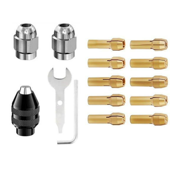 15PCS Drill Chuck Collet Set, (0.02in - 0.13in) Keyless Quick Replacement Kit compatible with Accessories, Includes 4486 Rotary Tool and 4485 Brass Collet & Metal Nut, DIY