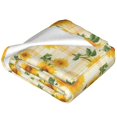 Bixox Fleece Blanket Yellow White Plaid Sunflower Pattern Super Soft