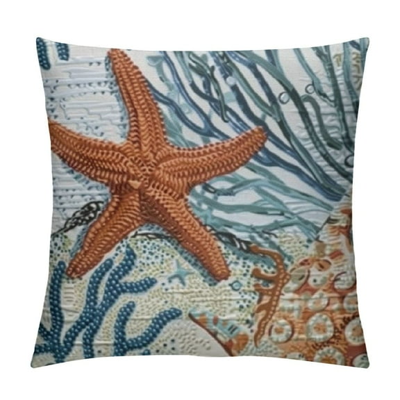 Creowell Nautical Coastal Throw Pillow Covers Ocean Themed Beach Seashell Coral Starfish Couch Pillow Cases Outdoor Sofa Cushion Cover Modern Decor for Bed Living Room White