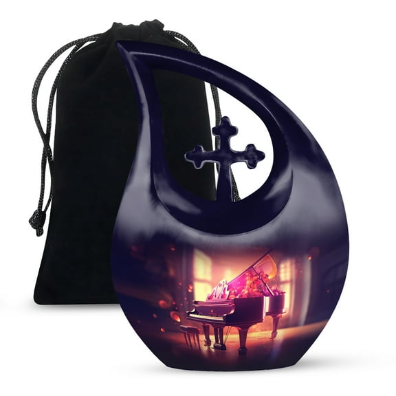 MUKTIVE Piano Music Funeral Urns for Women and Man - Purple Cremation Urn for Human Ashes for Mom - Burial Urns for Adult - Large Memorial Urn for Cross Drop, 10 Inch