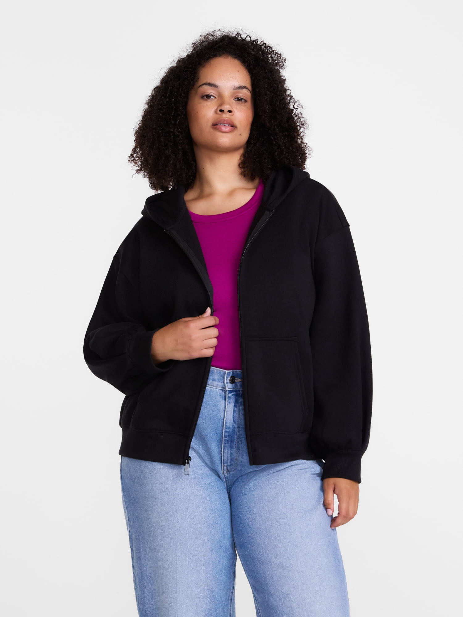 Scenario Women's and Women's Plus Zip Front Fleece Hoodie Jacket, Sizes XS-4X