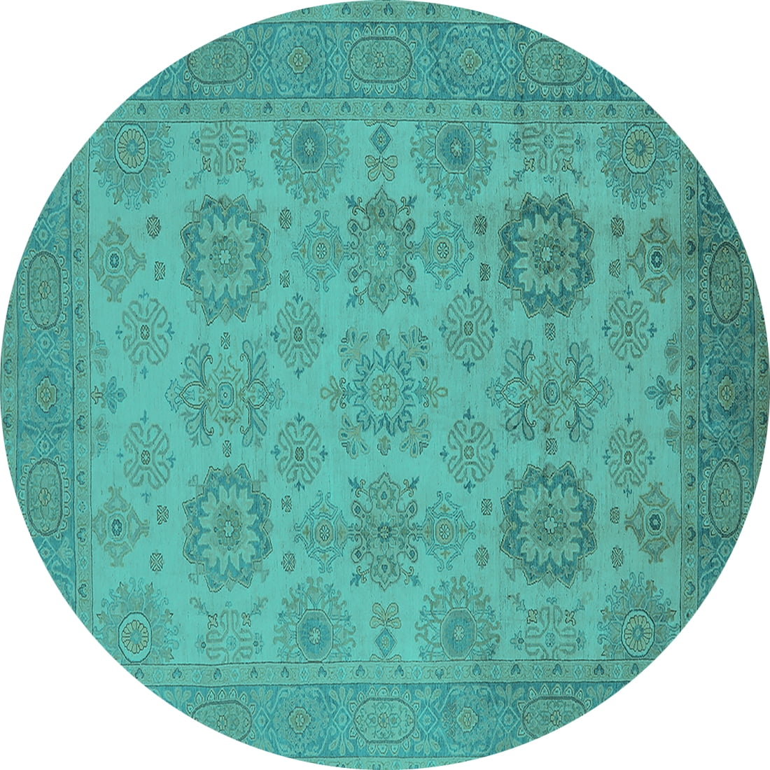Ahgly Company Machine Washable Indoor Round Oriental Turquoise Blue ...