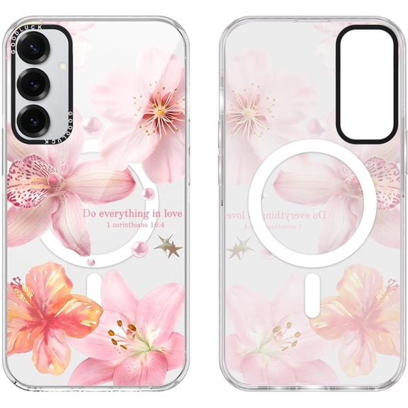 Magnetic for Samsung Galaxy S25 5G Phone Case Transparent 6.2", Summer Flower Hibiscus Floral Pattern, Aesthetic Design Clear Cover, Compatible with MagSafe, Soft TPU Funda for Samsung S25 5G