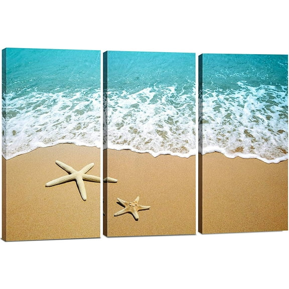 Canvas Wall Art Decor - 12x24 3 Piece Set (Total 24x36 inch) - Sandy Beach & Sea - Decorative & Modern Multi Panel Split Canvas Prints for Dining & Living Room, Kitchen, Bathroom, Bedroom & Office