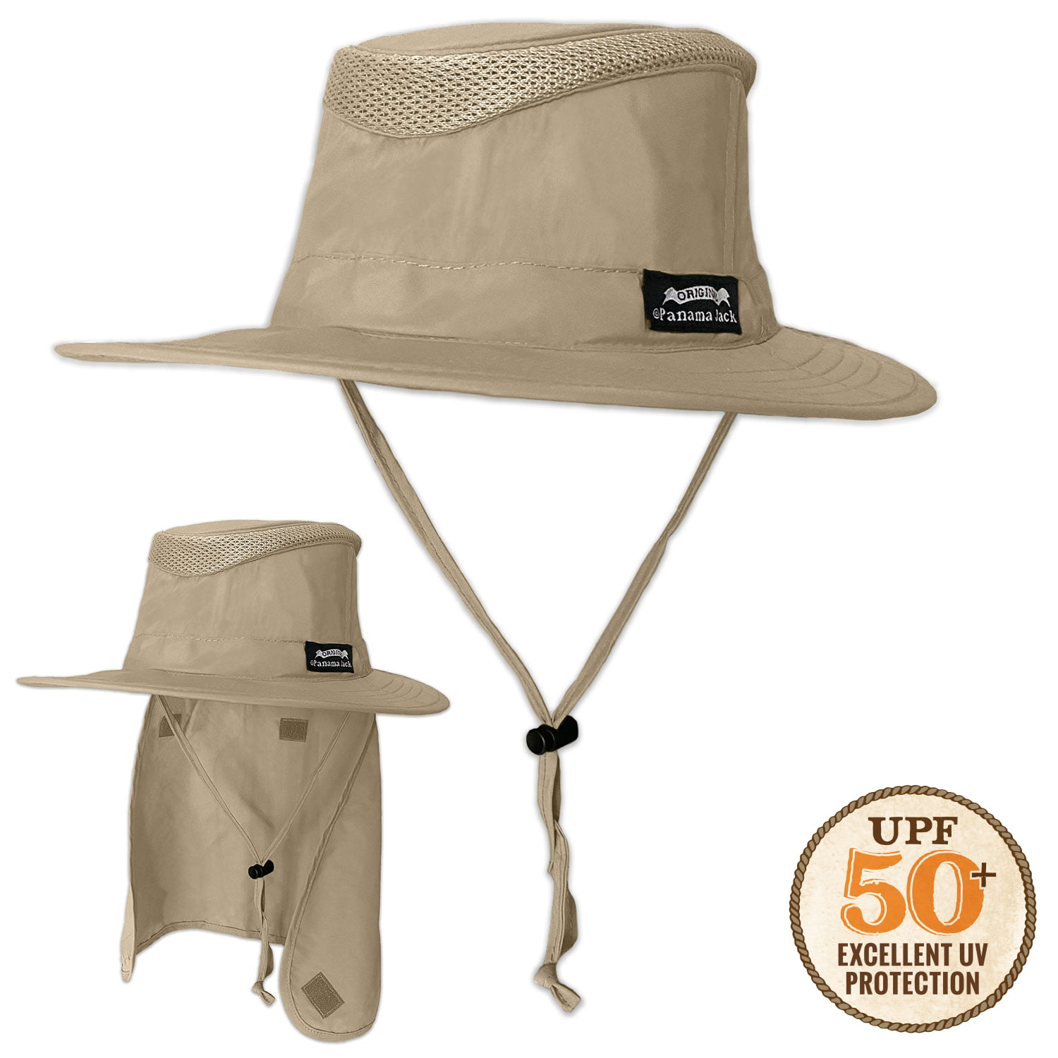 Panama Jack Crown Pocket Hat - Lightweight, Packable, UPF 50+ UVA/UVB Sun Protection, 2 3/4 Brim, Neck Drape Covering (Navy, Small/Medium)