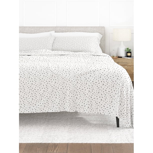 Juego de Sábanas Antiarrugas Ultrasuaves y Transpirables - Estampado Floral para Adultos - Estampados Florales Gris Claro con Bolsillos Profundos para Tamaño King, Queen, Matrimonial y Twins