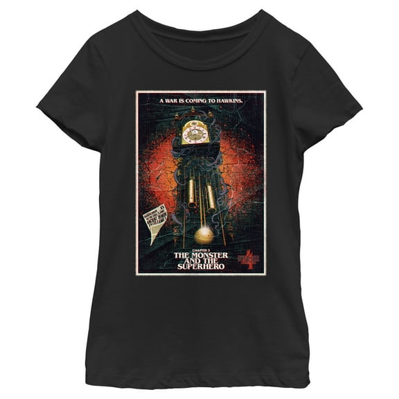 Netflix Girl's Stranger Things Retro The Monster and The Superhero Poster Graphic T-Shirt
