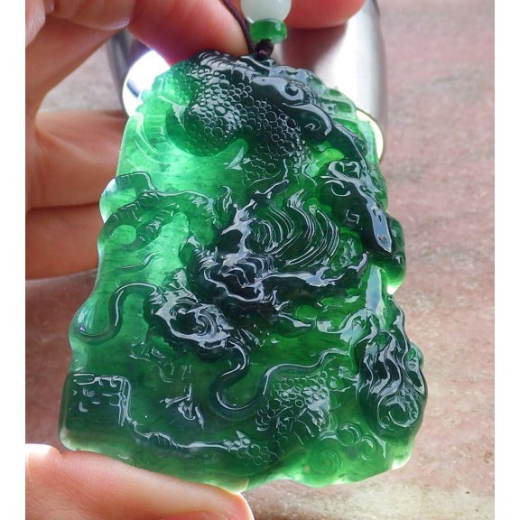 Certified Icy Green Burma 100% Natural A Jade jadeite Pendant Dragon Necklace 666937 TN