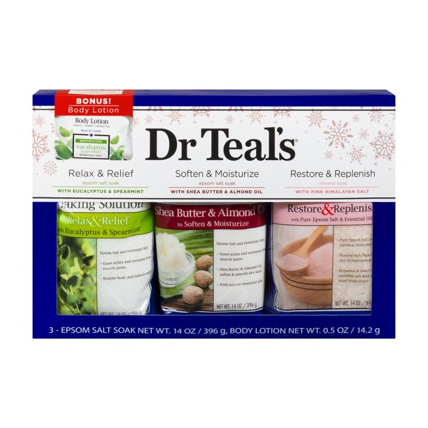 Dr Teal's Epsom Salt Trio Gift Set Eucalyptus, Shea Butter, Pink