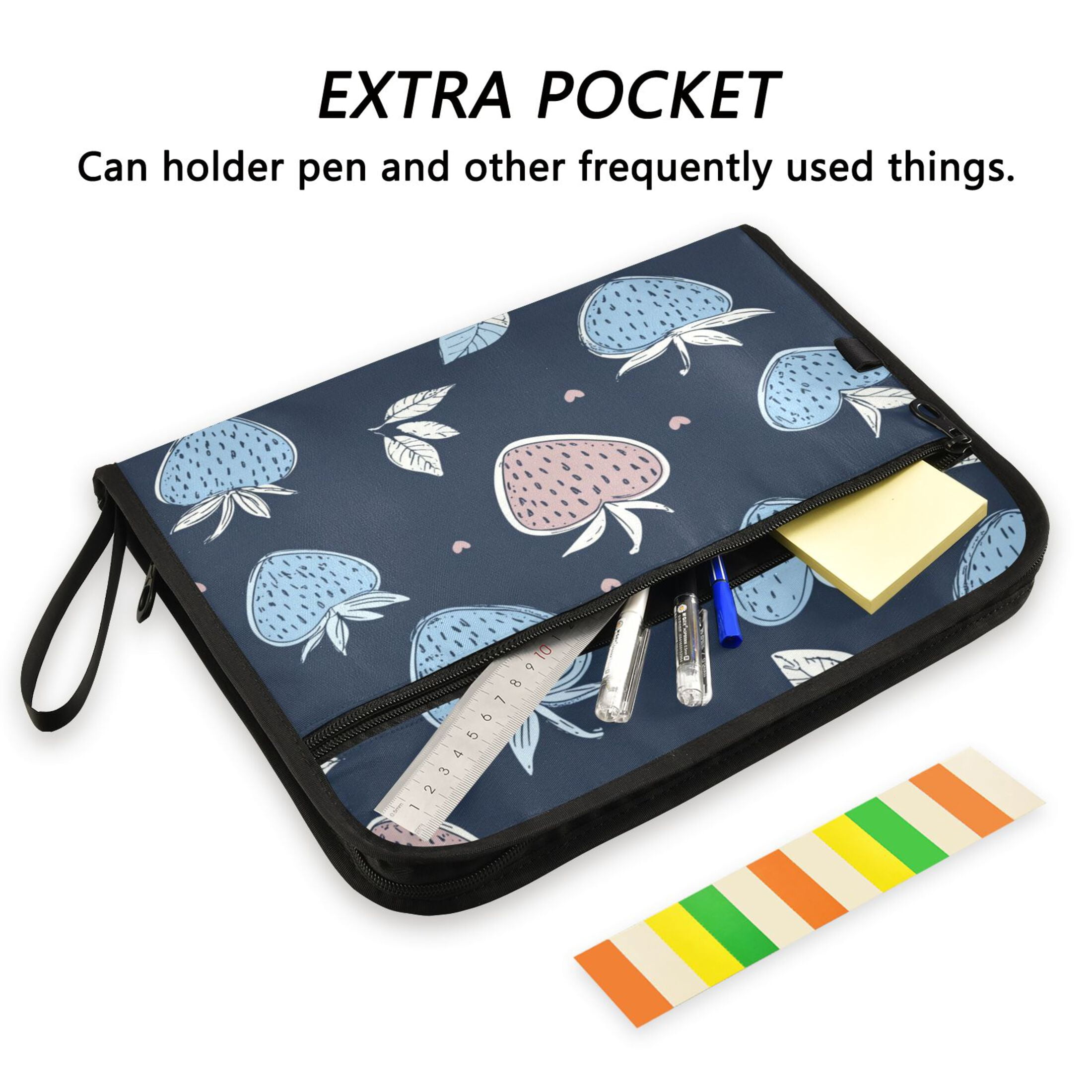 WOBOGO Blue Strawberry Pattern Expanding File Folder Letter Size Accordion Filing Organizer 13 Pocket Separate Organ Pocket
