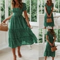 thumbnail image 2 of Womens Classic Polka Dot Dresses Summer Elegant Square Neck Puff Sleeve Maxi Dresses Vintage Flowy Tiered A-Line Dress, 2 of 9