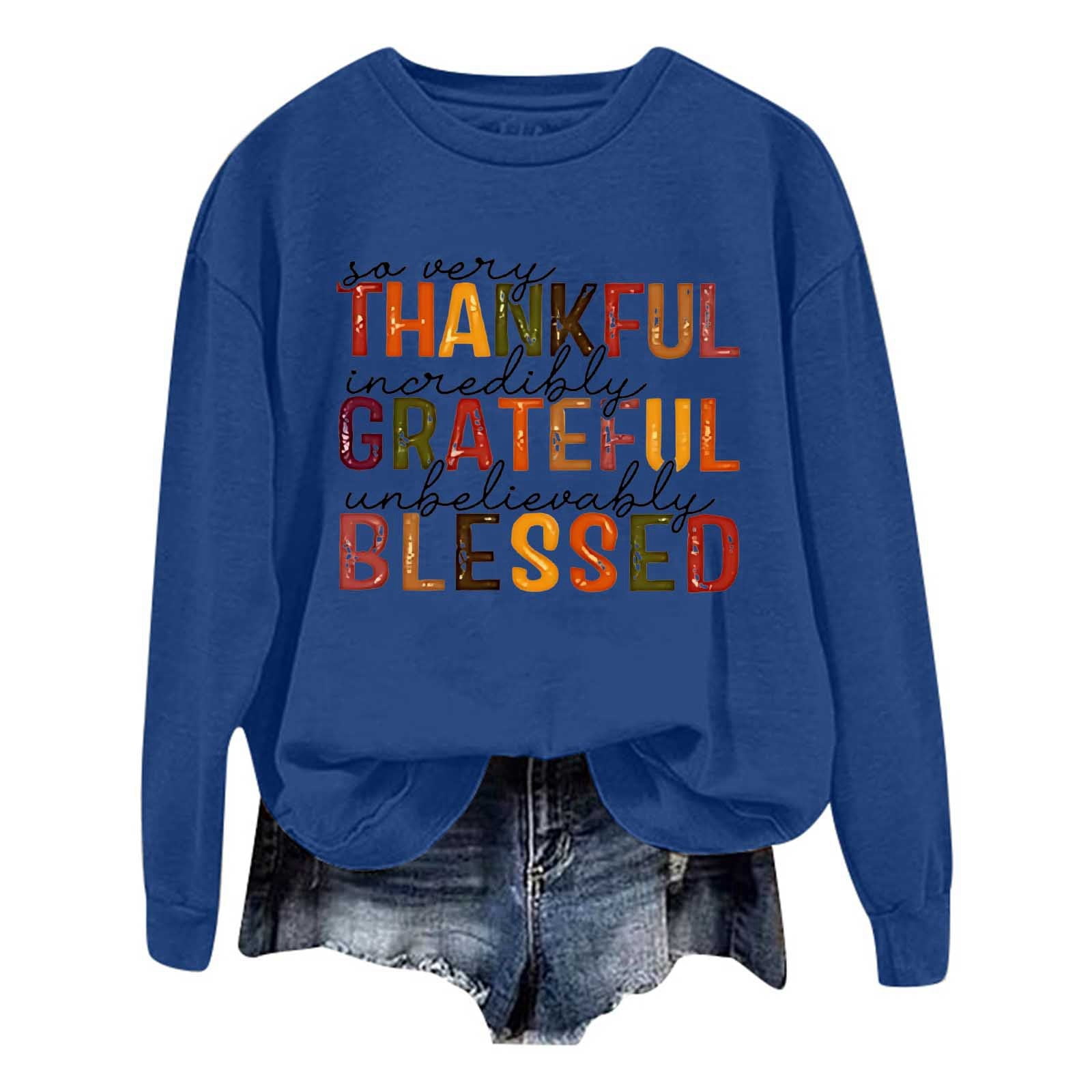 Thanksgiving Oversize Women Long Sleeve Crewneck Sweatshirts Letter Printed Lightweight Loose Sweatshirts Blouse Top Mens Long Sleeve Shirt Zip Hoodie Pocket Women Knit Sweater Pants Set Front Zip