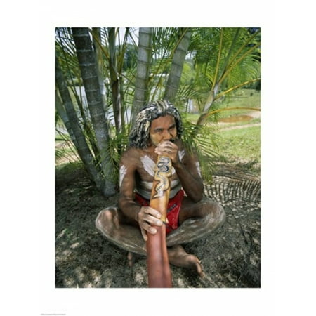 Aborigine playing a didgeridoo Cairns Queensland Australia Canvas Art - (18 x 24)