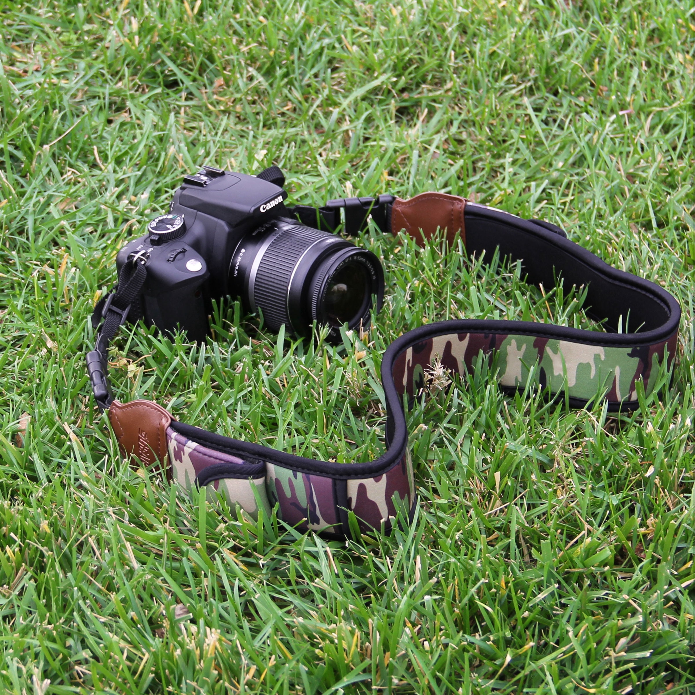 TrueSHOT Camera Strap with Camouflage Neoprene Design and Accessory Storage Pockets by USA Gear
