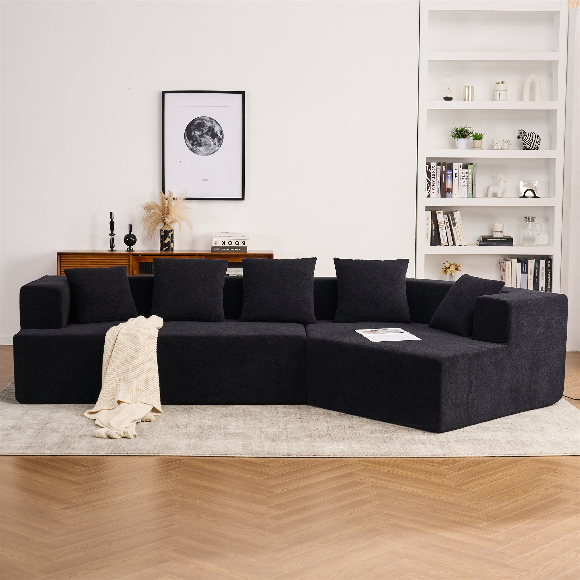 Aukfa 130" Oversized Cloud Sectional Couch Modular Sofa for Living Room, Installation Free, Black