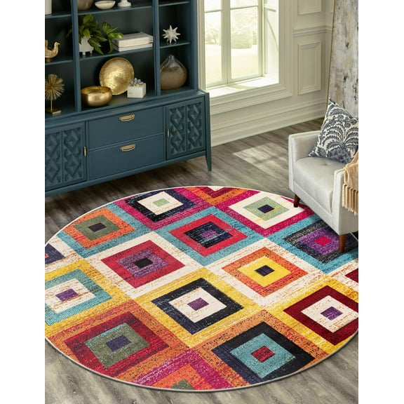 Unique Loom Estrella Collection Area Rug - Demi (6' 1" Round Multi/Beige)