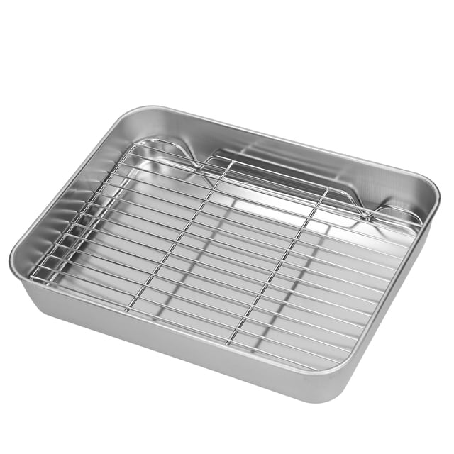 TMISHION Baking Pan with Rack,Roasting Pan with Rack,Roasting Pan and Rack Set Stainless Steel Easy Clean Rectangular Roaster with Rack for Cooking Baking