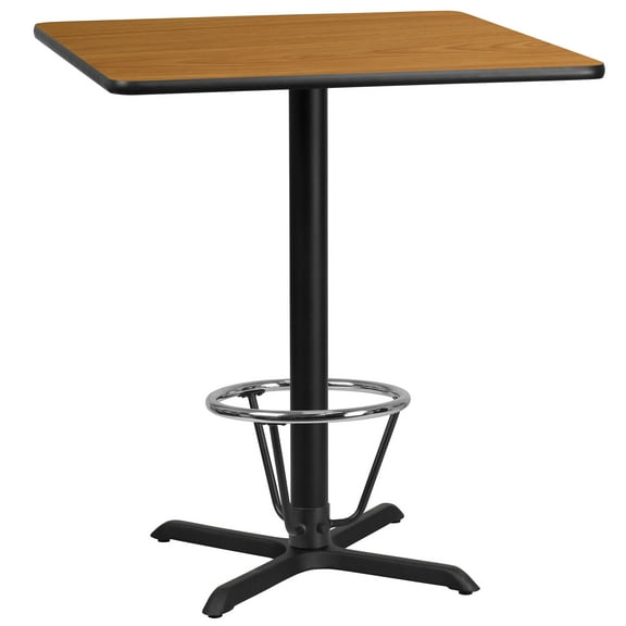 Flash Furniture 36'' Square Natural Laminate Table Top with 30'' x 30'' Bar Height Table Base and Foot Ring