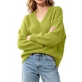thumbnail image 6 of MaFYtyTPR Women V-Neck Pullover Sweater Winter Solid Color Long Sleeve Knitted Tops Casual Relaxed Fit Warm Sweaters 01-Yellow M, 6 of 6