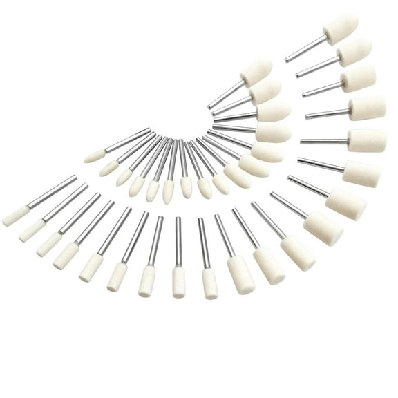 36 Pcs Wool Felt Polishing Bits, with 1/8" Mandrel for Rotary Tool, Wool Felt Point Mandrel White Conical Rotary Tool Accessories Kit for Watch and Jewelry Polishing Kits