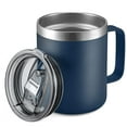 thumbnail image 1 of ALOUFEA Taza de café aislada de acero inoxidable de 12 oz con asa, taza de viaje al vacío de doble pared, vaso con tapa deslizante, azul marino, 1 of 5