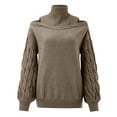 thumbnail image 4 of XIOACHA Womens Sweaters Turtleneck Ribbed Knit Long Sleeves Off Shoulder Knitted Blouses Casual Solid Color Elegant Streetwear Sweater, 4 of 5