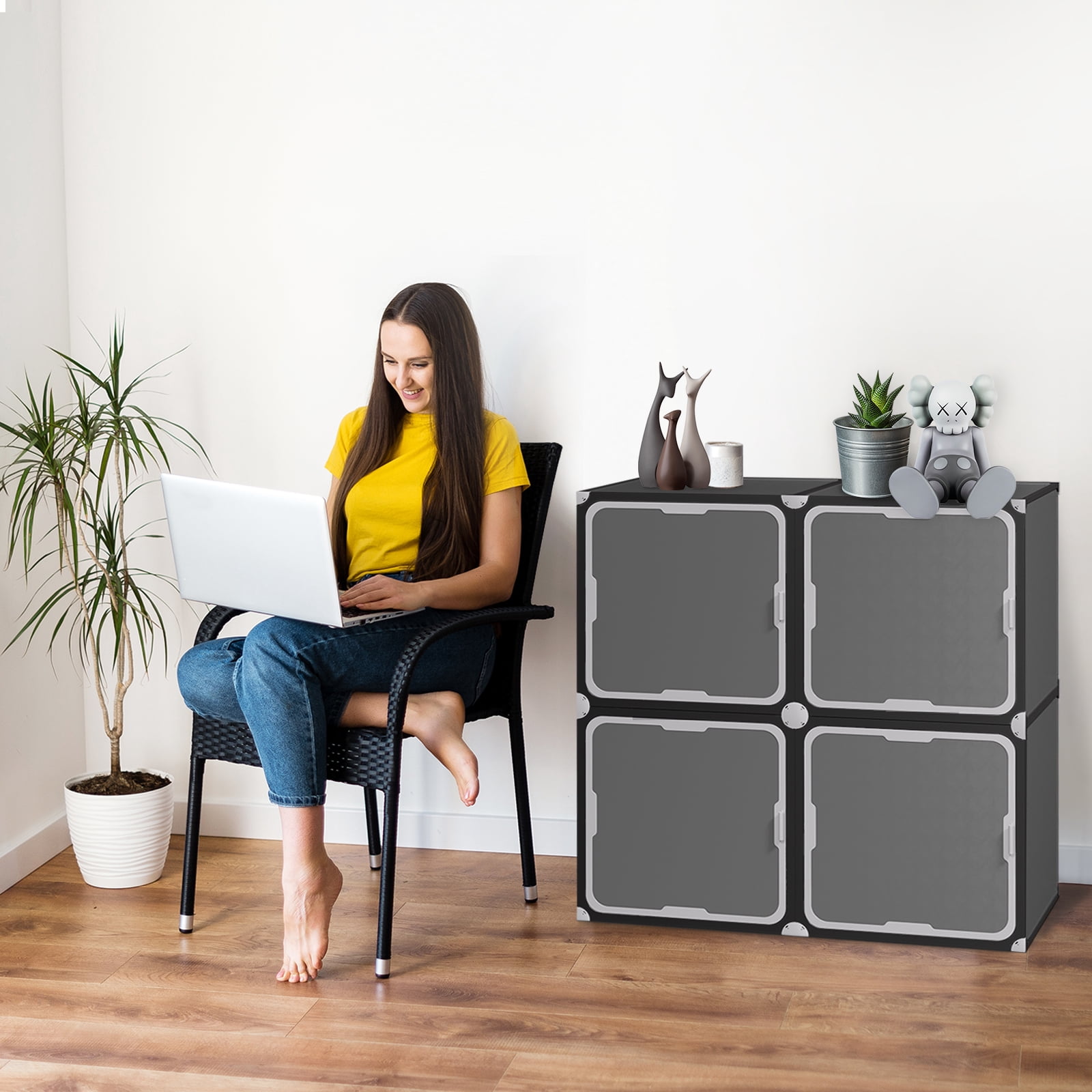 13.6"x12"x12" 4 pcs Home Storage Cabinet with Folding and Combination Function,Gray